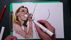 再生 ブロンドのティーンアーティストは、アートセッション中にビッグコックでいたずらになります